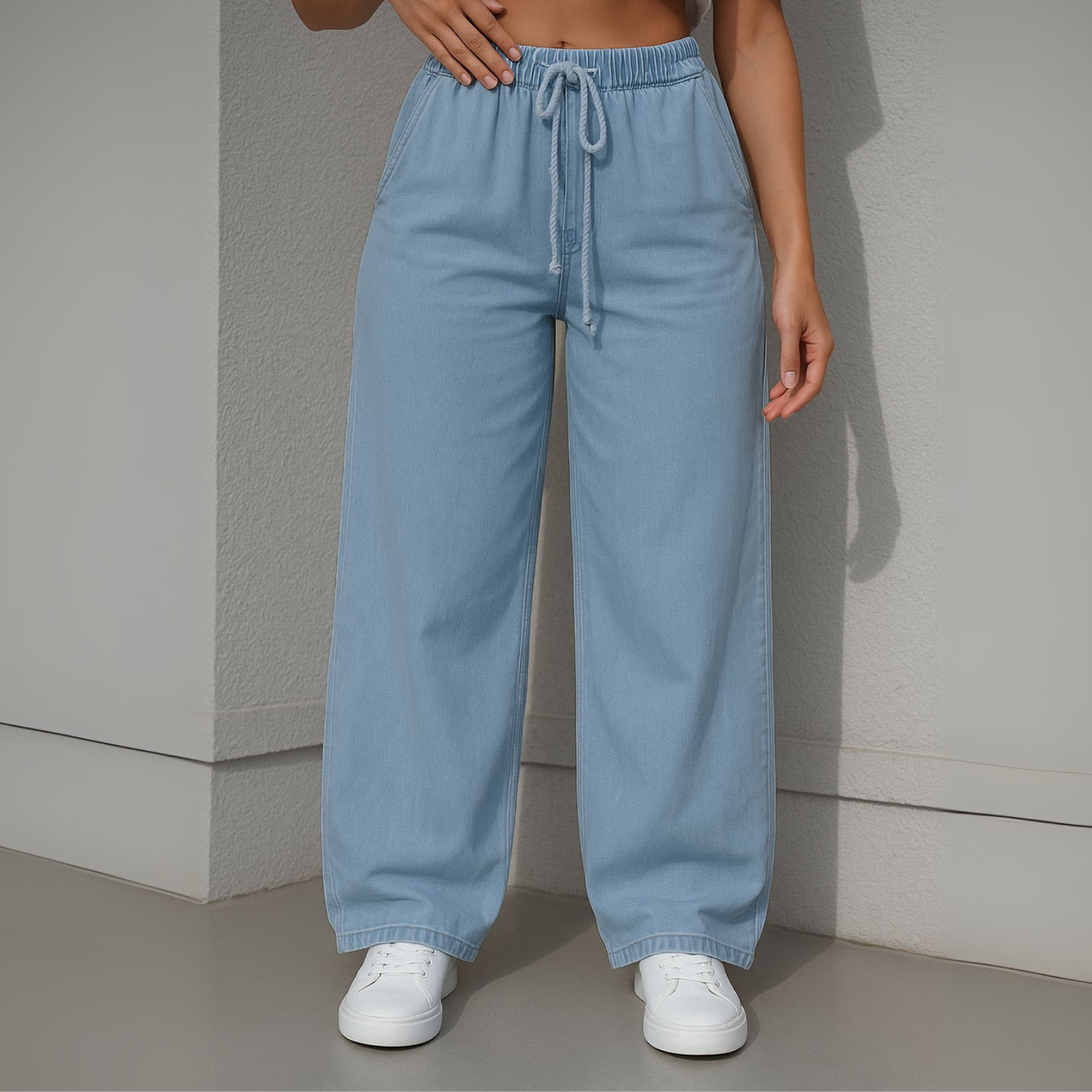 Women's Soft Wide Leg Jeans Pants Medium Blue OB-35-b