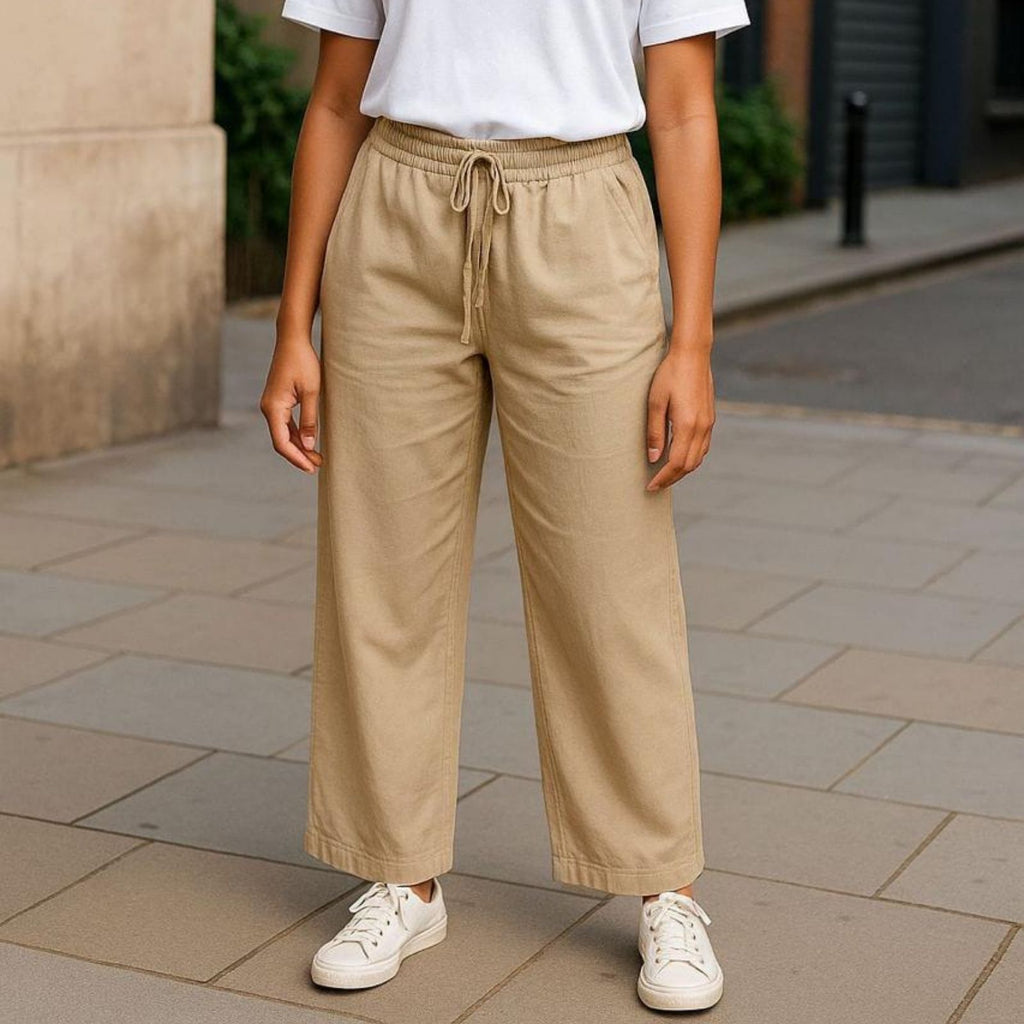 Women's Soft Wide Leg Jeans Pants Beige OB-35-DCR