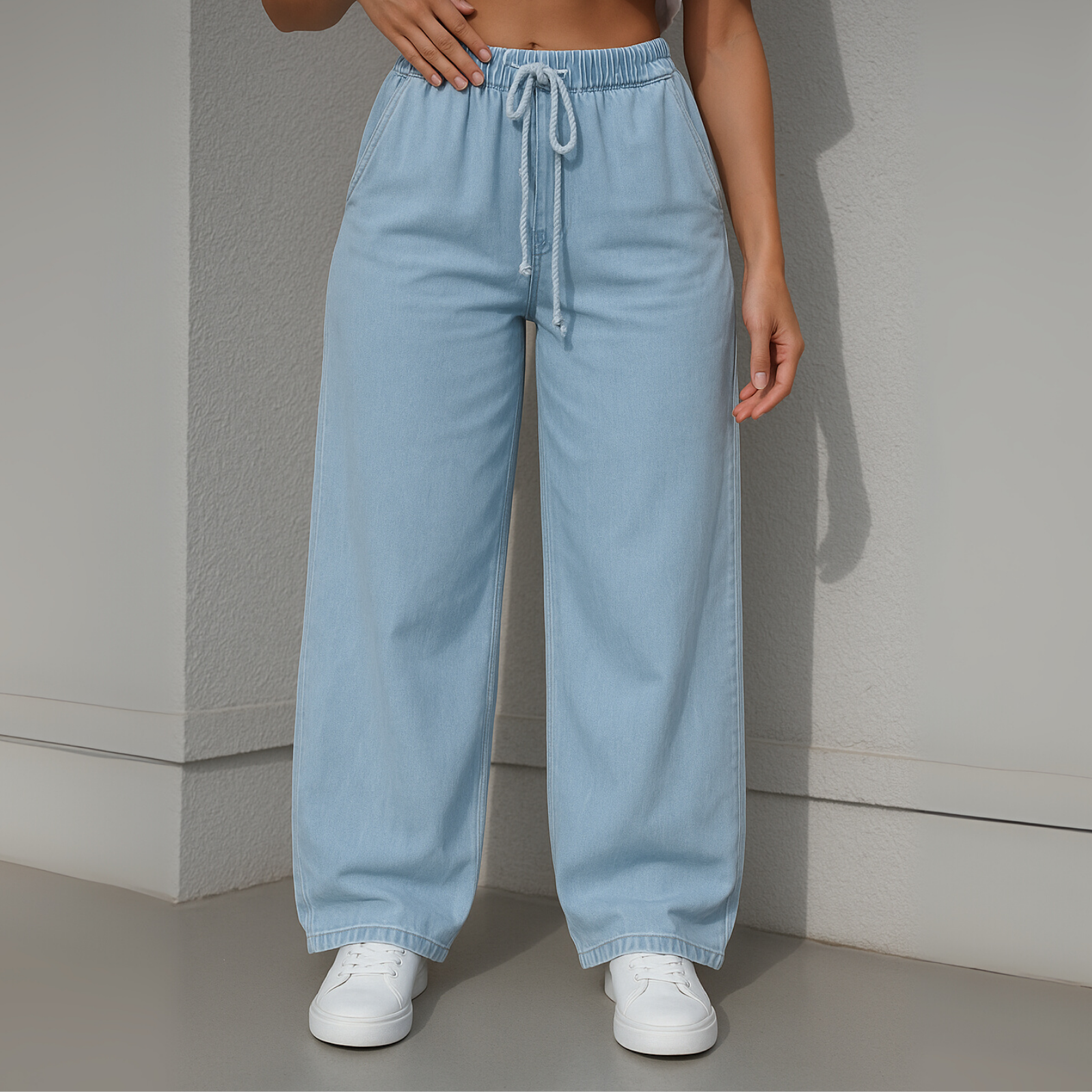 Women's Soft Wide Leg Jeans Pants Light Blue OB-35-BB