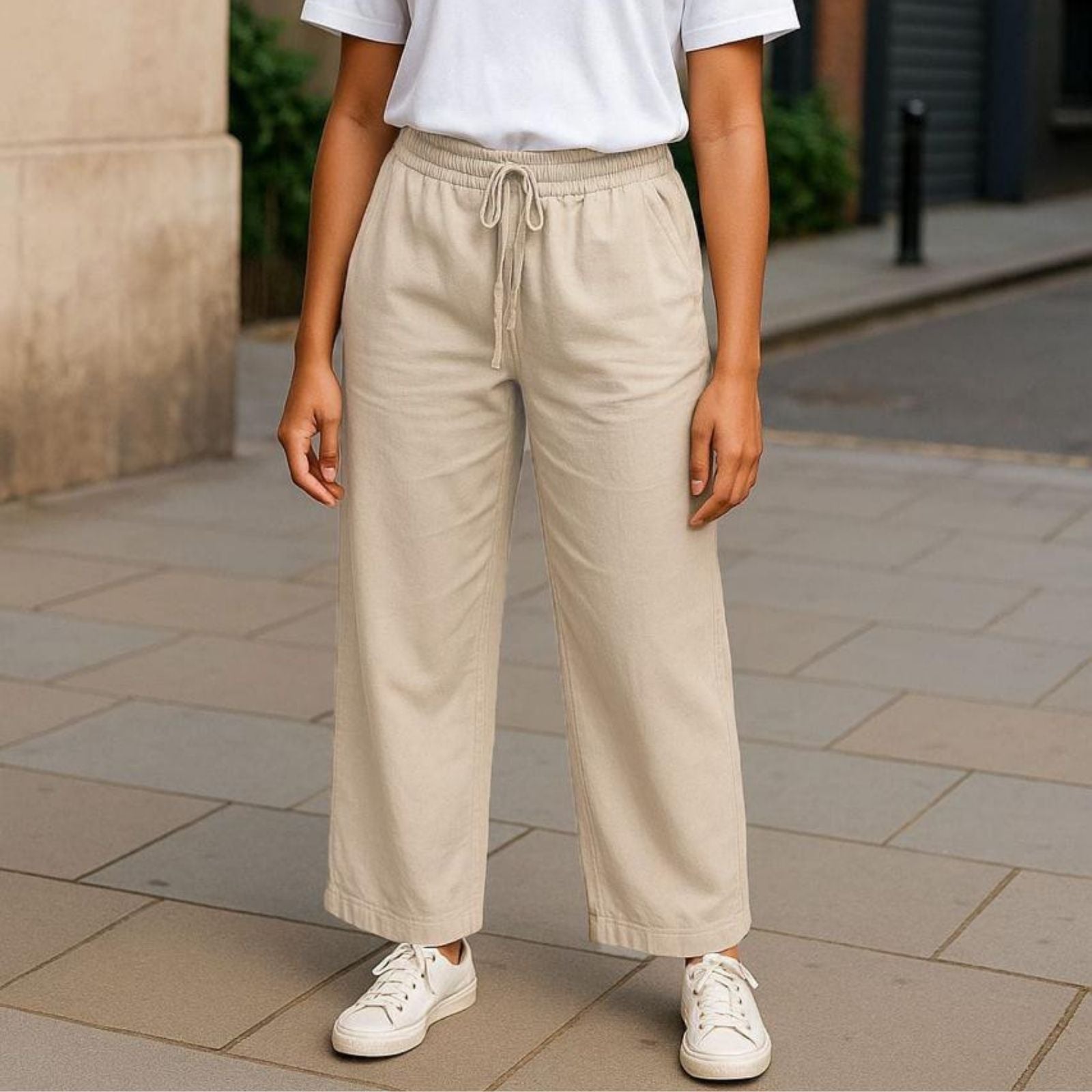 Women's Soft Wide Leg Jeans Pants Light Beige OB-35-CR