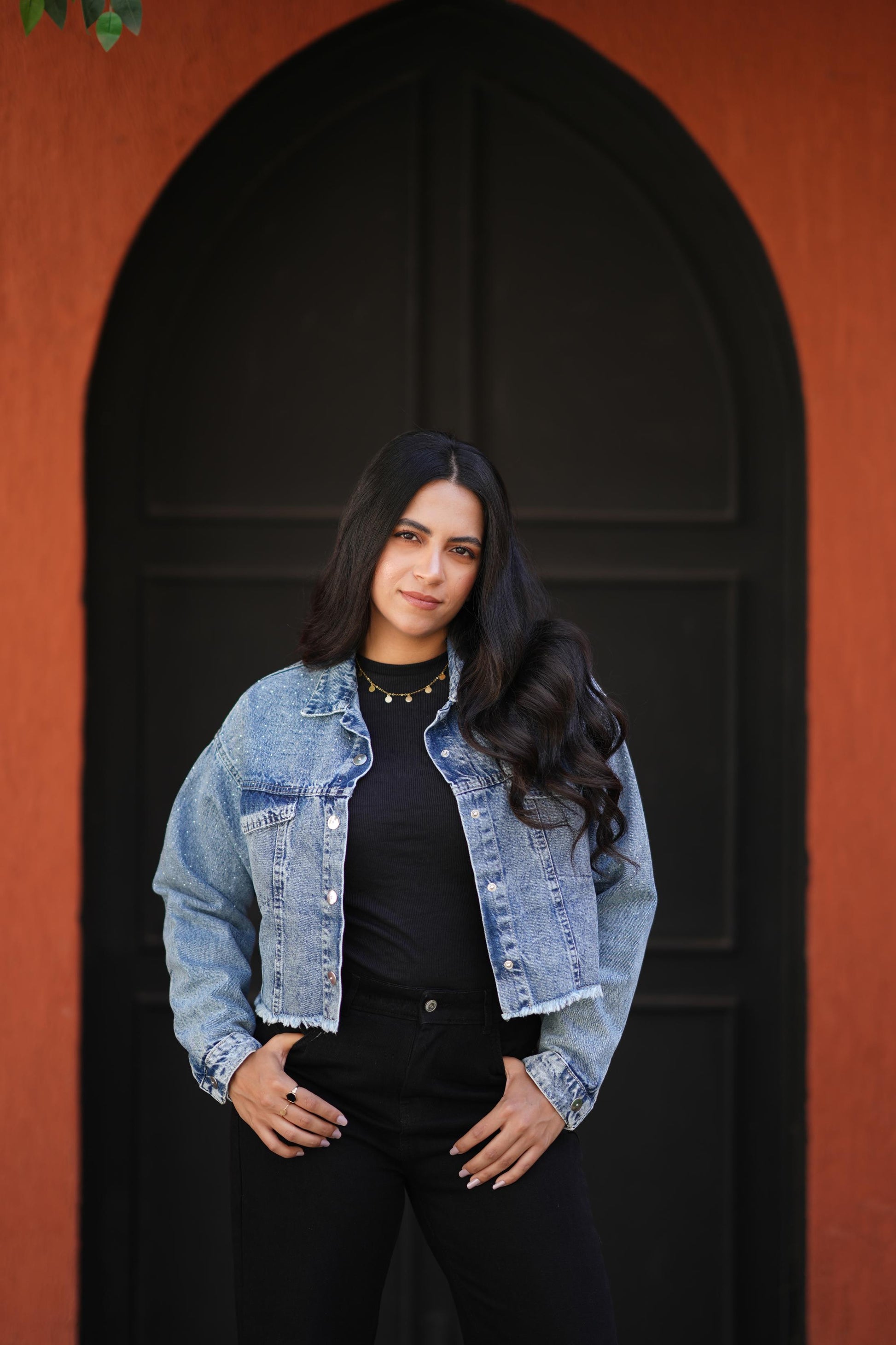 Jacket Jeans With Strass Dark Quarry Blue Color OJ -058