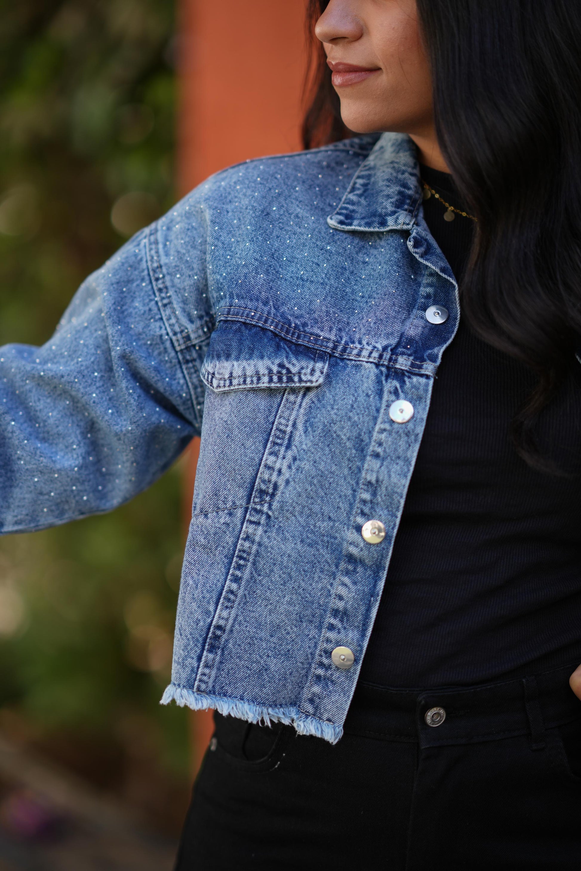 Jacket Jeans With Strass Dark Quarry Blue Color OJ -058