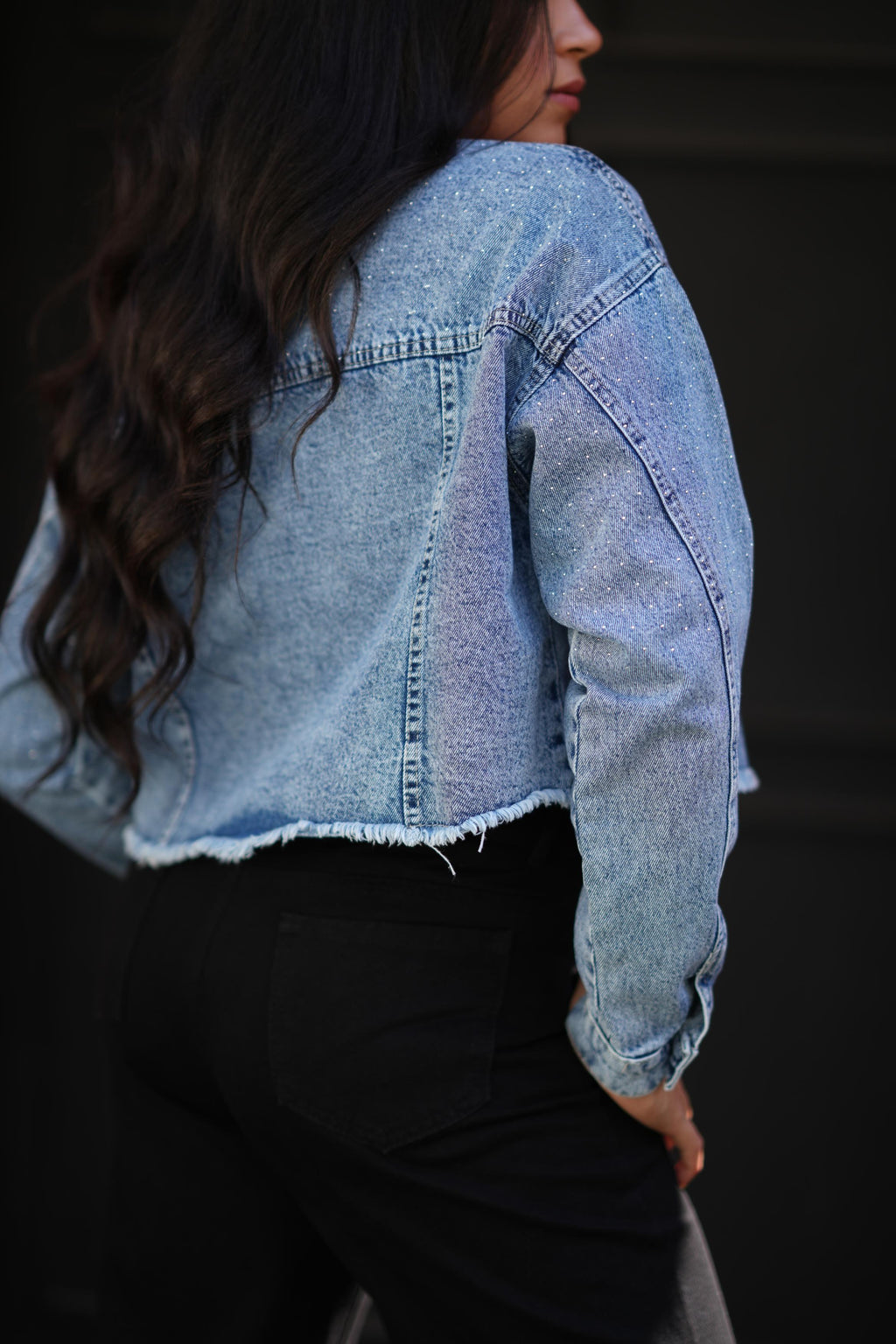 Jacket Jeans With Strass Dark Quarry Blue Color OJ -058