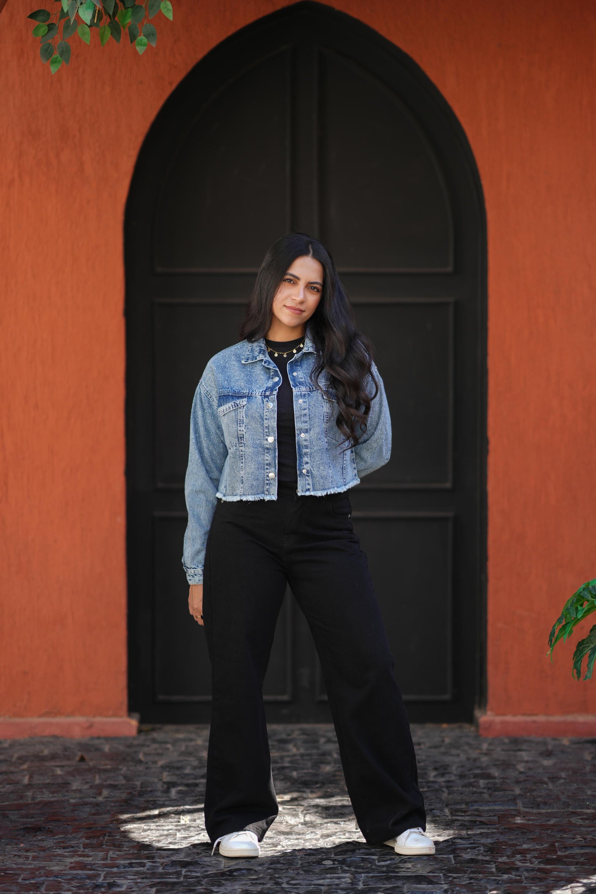 Jacket Jeans With Strass Dark Quarry Blue Color OJ -058