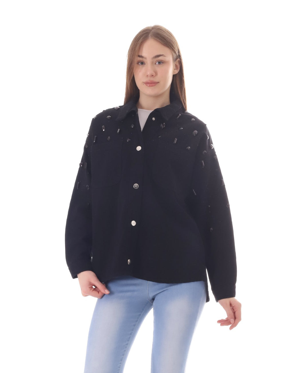 Jeans Jacket Diamond Black Shoulder Black Color OJ-542/BB