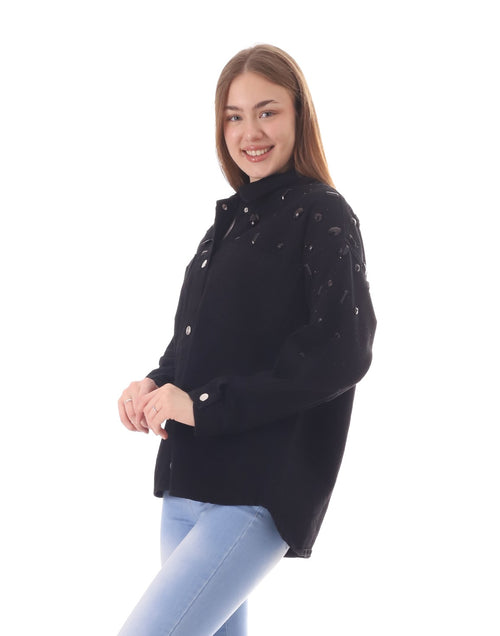 Jeans Jacket Diamond Black Shoulder Black Color OJ-542/BB
