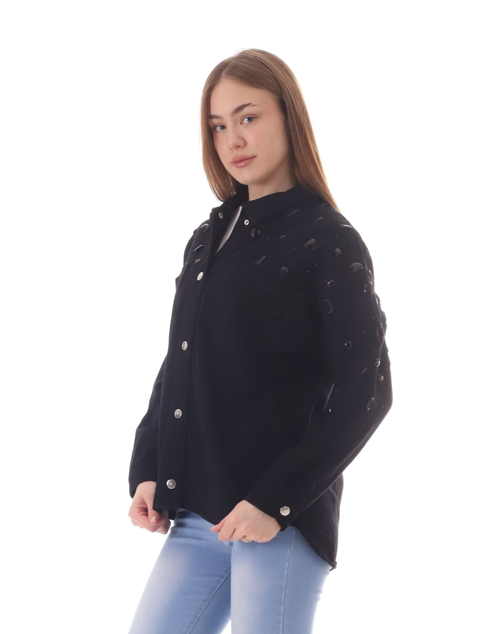Jeans Jacket Diamond Black Shoulder Black Color OJ-542/BB