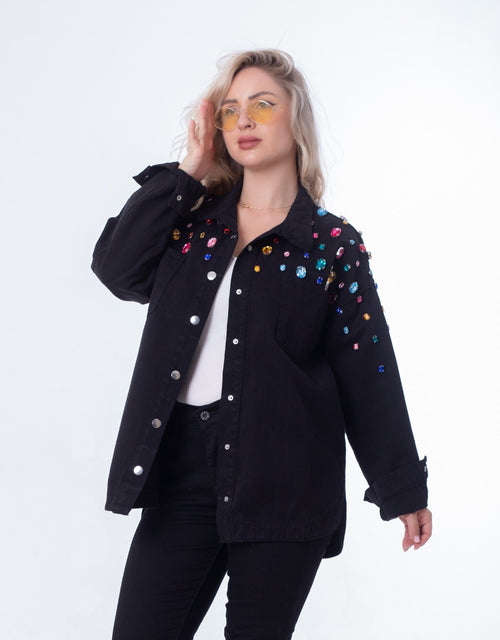 Jeans Jacket Diamond Shoulder Black Color OJ-542/1BL