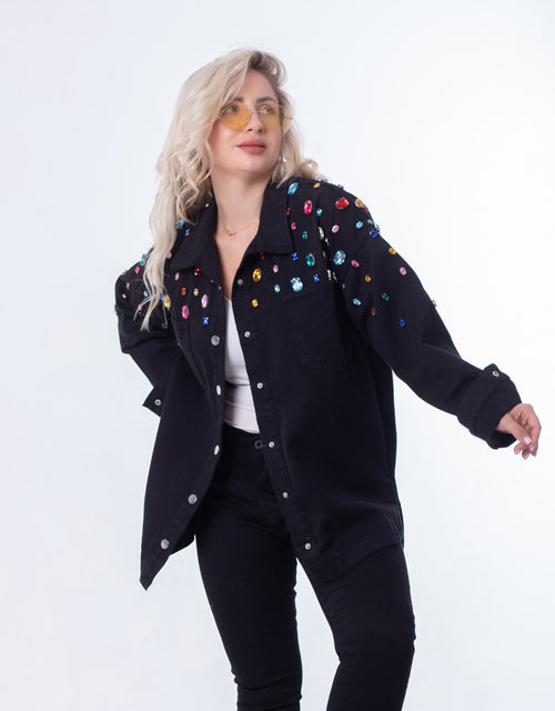 Jeans Jacket Diamond Shoulder Black Color OJ-542/1BL