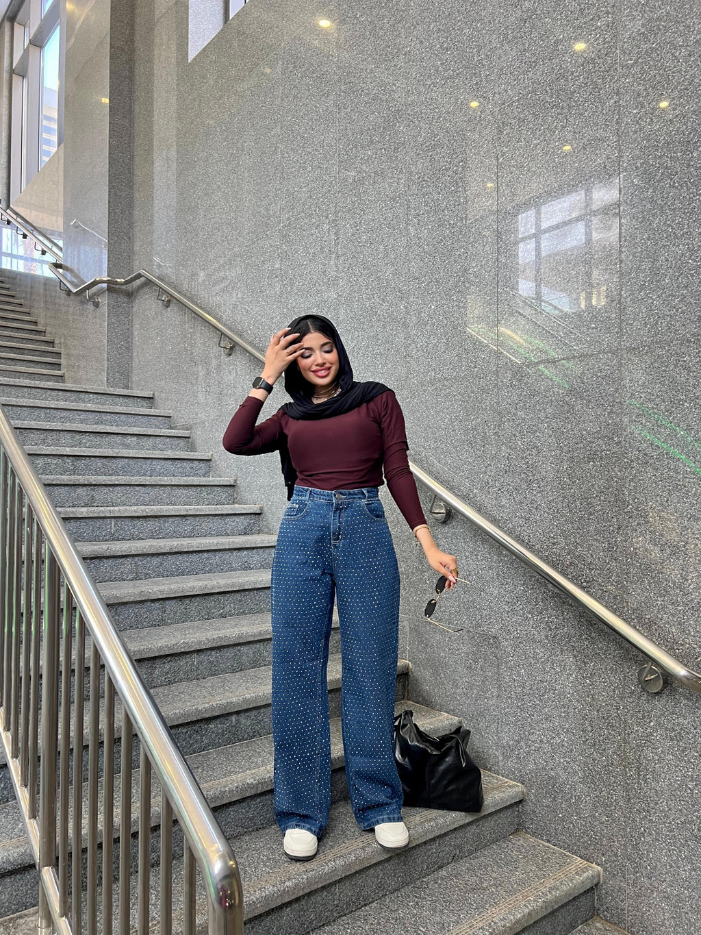 Strass Studded Jeans Pants Dark Blue OBS-350B