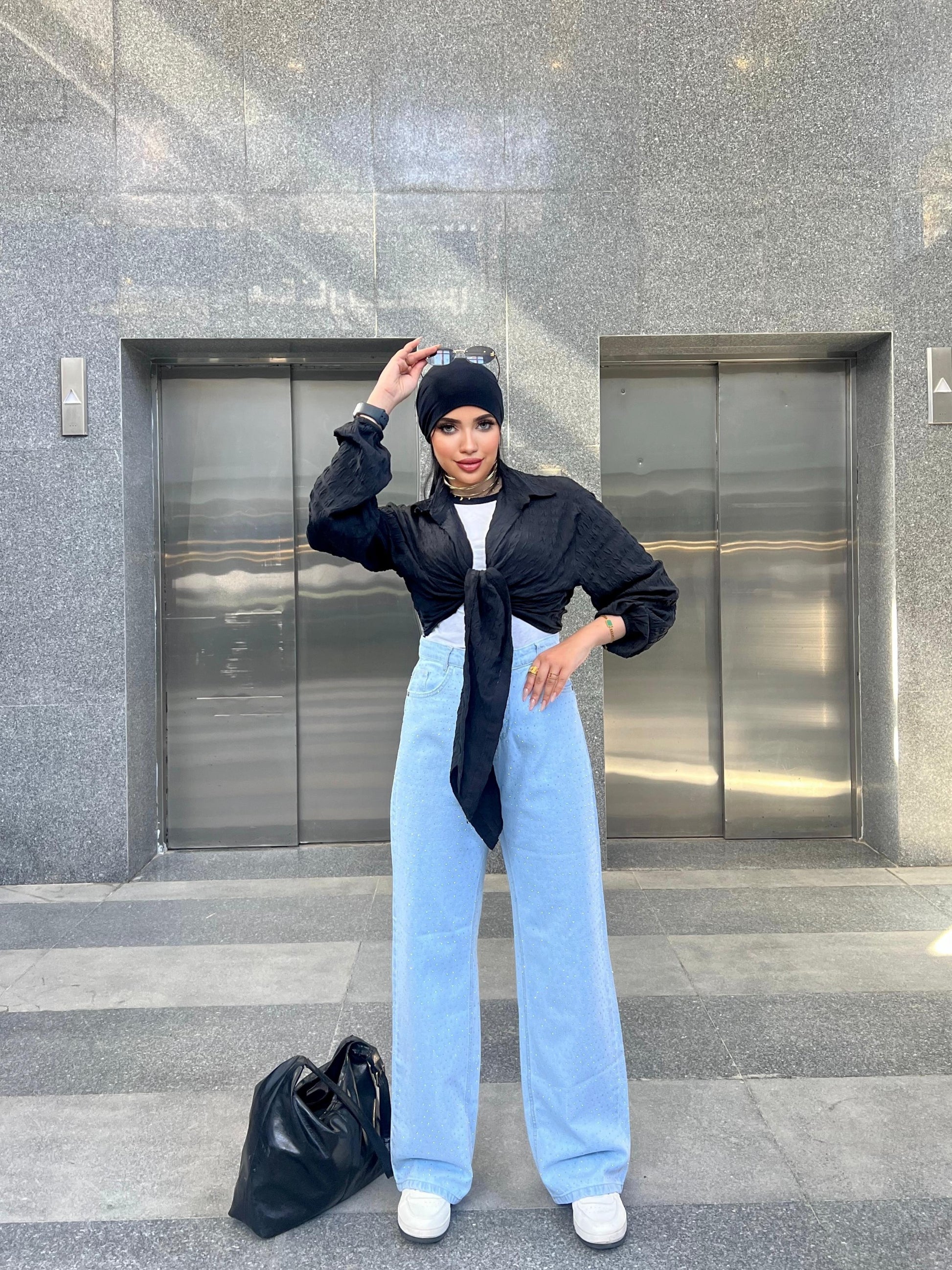 Strass Studded Jeans Pants Light Blue OBS-350C