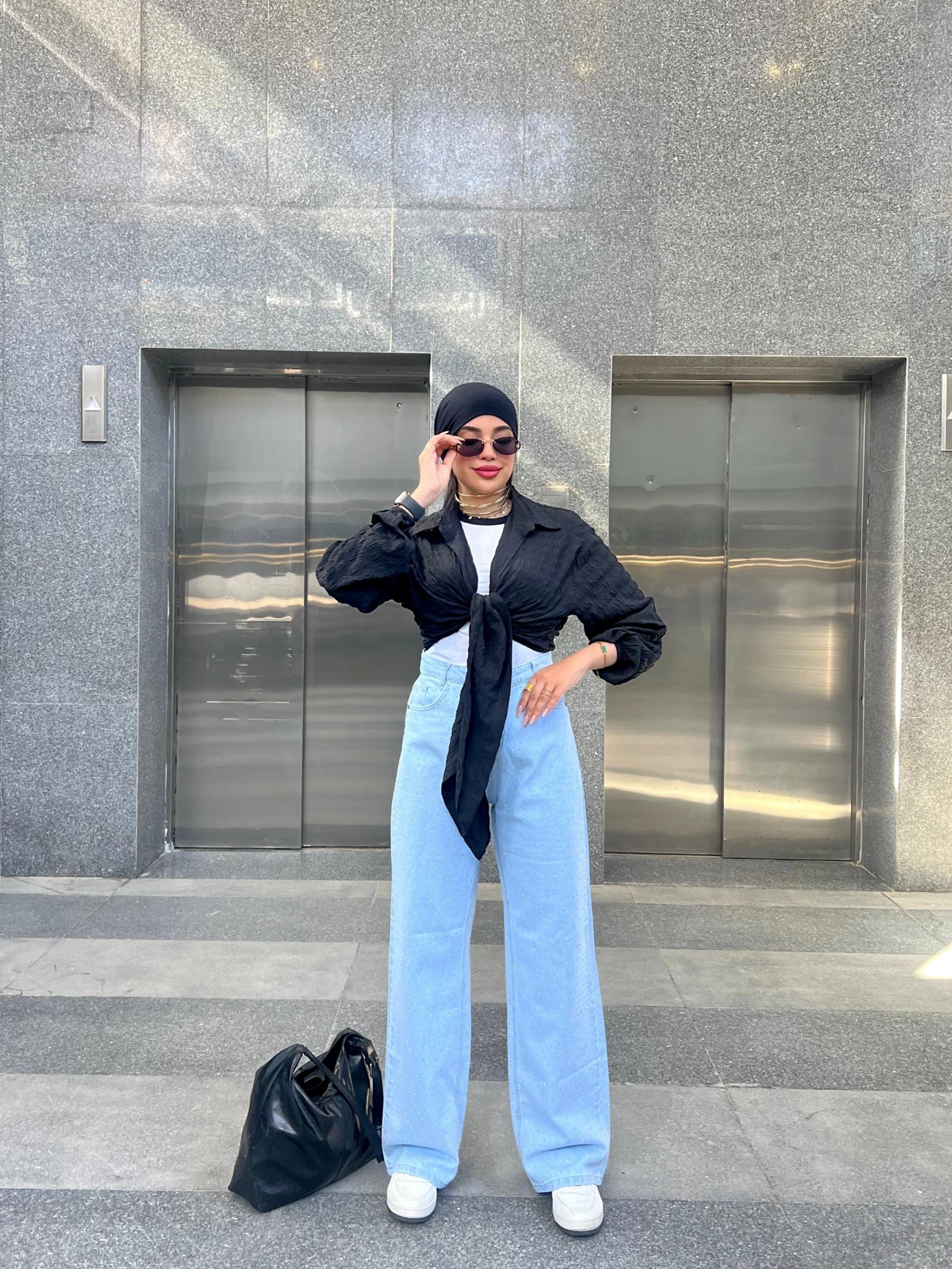 Strass Studded Jeans Pants Light Blue OBS-350C